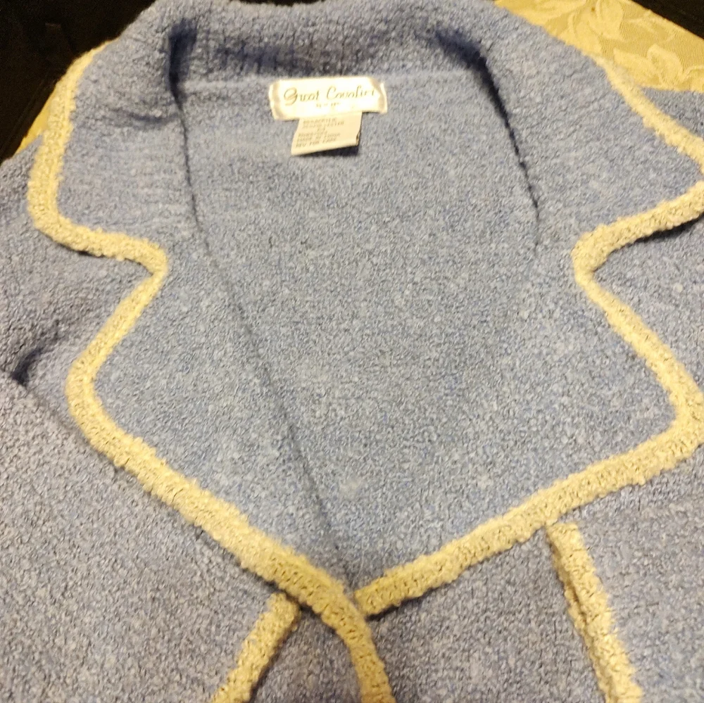 🔹🪻🔹Divine Vtg French Blue Periwinkle & Cream Plush Boucle Sweater Blazer - M - Picture 8 of 14